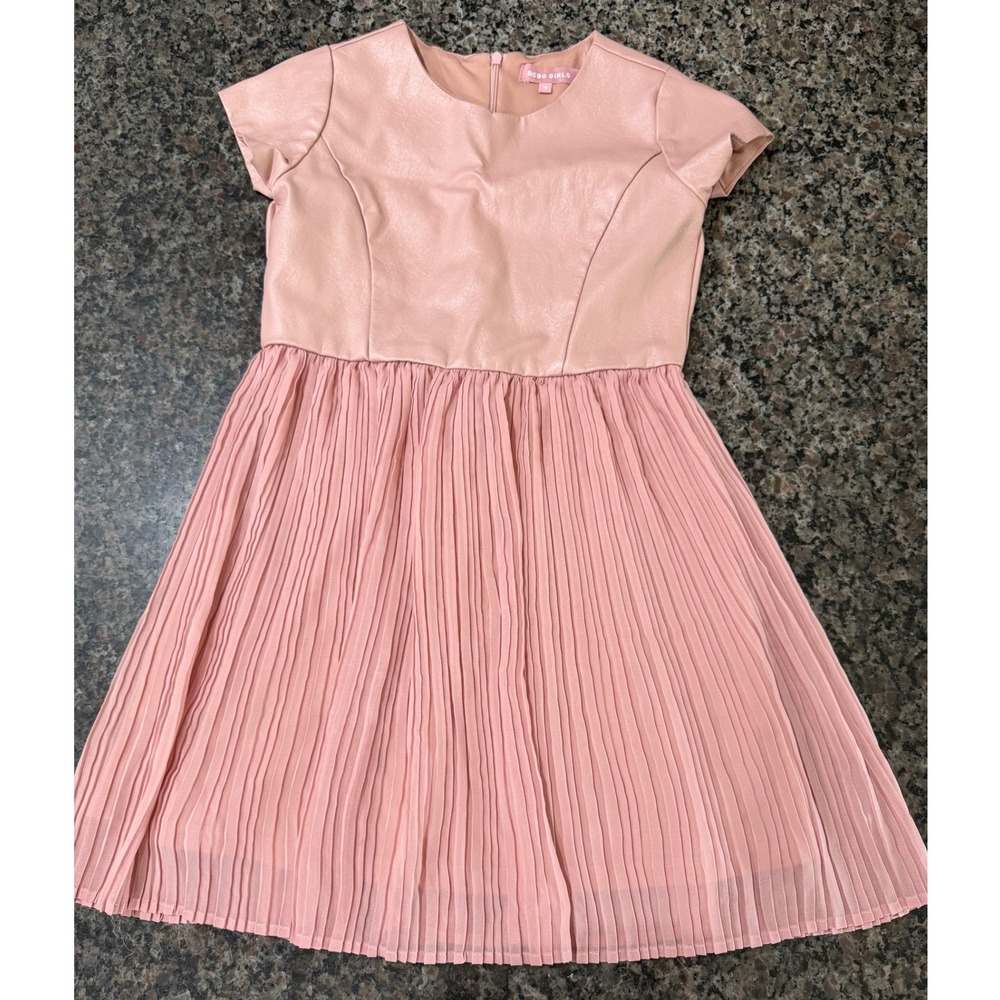 BCBG Girls Pink Faux Leather Pleated Skirt Party Dress Size 10 Mixed‎ Media